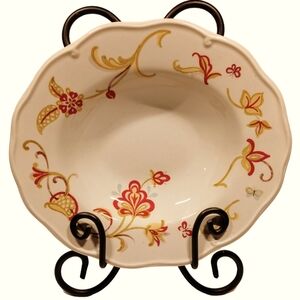 Waterford Great Room Chamomile 10" Serving Bowl W/Red Flowers and Scalloped Edge